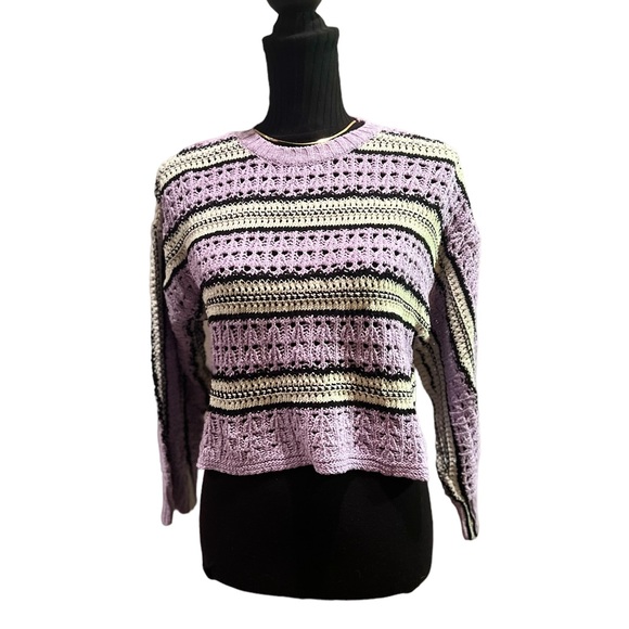 ASOS Design Petite Open Stitch Sweater with Stripe Pattern in Lilac - Picture 1 of 5